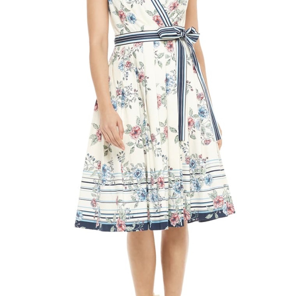 Teresa Floral & Stripe Cotton Wrap Dress